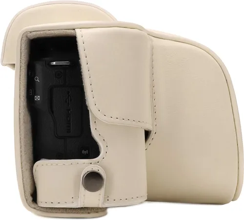 Miniatura 6 de MegaGear Canon EOS M50 - Funda de piel sintética para cámara, diseño siempre listo con acceso a la batería, lente de 0.591-1.772 in, color blanco