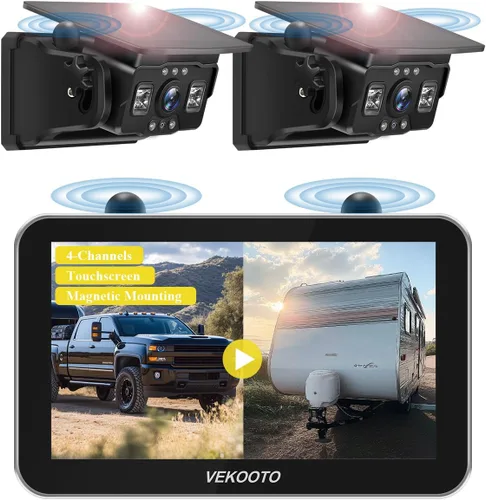 Miniatura 8 de VEKOOTO VK7 Pro - Cámara magnética solar inalámbrica de respaldo, monitor de pantalla táctil IPS de 7 pulgadas, HD1080P, sin cableado, sistema