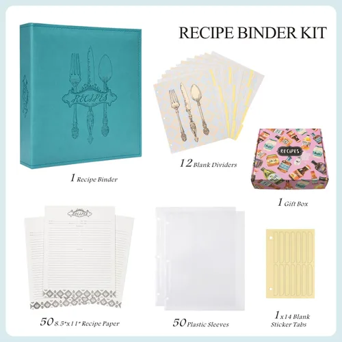 Miniatura 2 de COFICE Carpeta de Recetas – Kit de Carpeta de Libro de Recetas en Blanco de 8.5x11 Pulgadas con 3 Anillos para Familia, para Escribir tus Propias