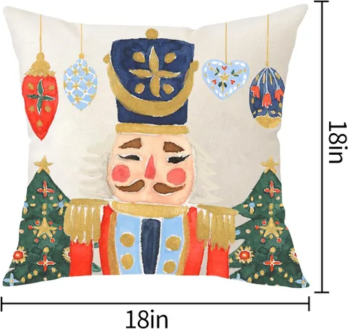Miniatura 4 de Fundas de almohada navideñas de 18 x 18 pulgadas, decoración de cascanueces de Feliz Navidad, decoración de vacaciones, casa de campo, Navidad
