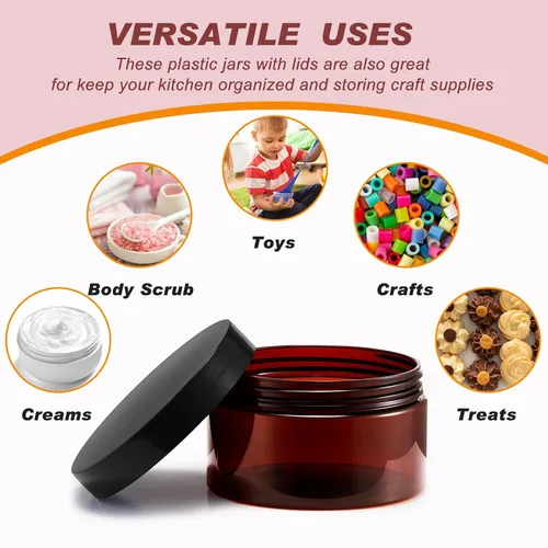 Miniatura 7 de Dandat 24 piezas 8 oz botes de plástico con tapa y etiqueta. Recipientes de muestra de cosméticos redondos ámbar PET recargables y vacíos para Ámbar