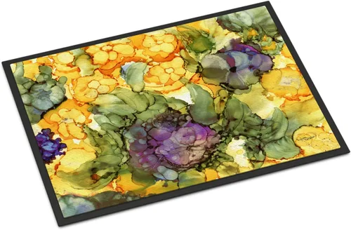 Caroline's Treasures 8958MAT - Felpudo de puerta delantera, 18 x 27 pulgadas, diseño de flores abstractas, morado y amarillo, para interiores y