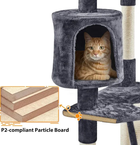 Miniatura 8 de Topeakmart Árbol para gatos grande de 79 pulgadas para gatos de interior, árbol para gatos de varios niveles con postes rascadores, cesta y postes
