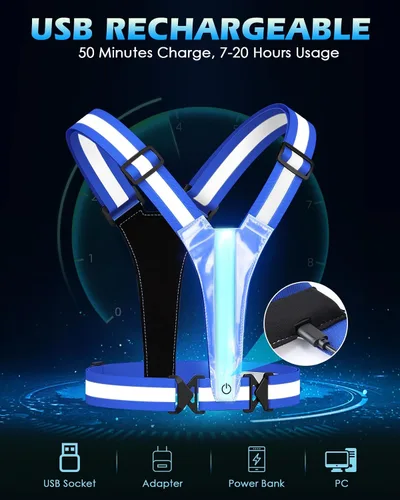 Miniatura 4 de Zacro LED Reflective Vest Running Gear, 5 Lights Colors High Visibility Reflective Running Gear Rechargeable Light Up Running Vest for Walking