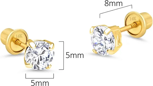 Miniatura 2 de Lovearing - Aretes de poste de oro amarillo de 14 quilates con circonitas cúbicas redondas de 2, 3, 4, 5 y 6mm