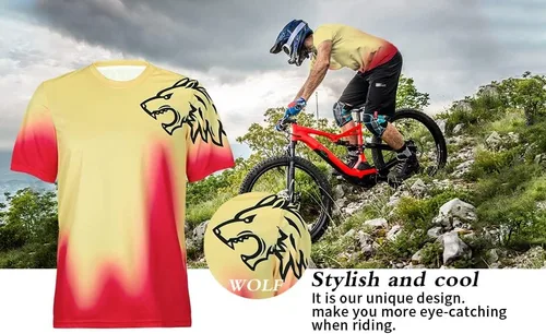 Miniatura 5 de Wisdom Leaves Camiseta de ciclismo de montaña para hombre, de manga corta, para descenso, absorbe la humedad y de secado rápido