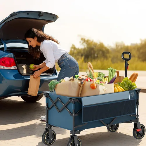 Miniatura 2 de Carrito plegable Timber Ridge con frenos, carro de compras plegable de gran capacidad de 200L, compacto y portátil, fácil de transportar