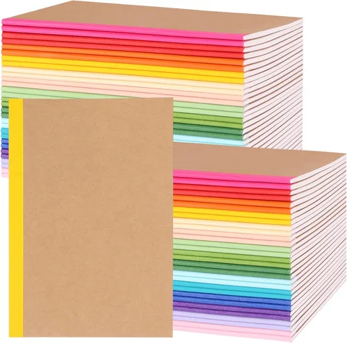 Miniatura 11 de EOOUT Paquete de 5 cuadernos de composición A5, diario forrado de papel kraft a granel con lomo azul, 5 colores, 60 páginas para mujeres, niñas