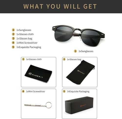 Miniatura 6 de SUNGAIT Classic Half Frame Retro Sunglasses with Polarized Lens