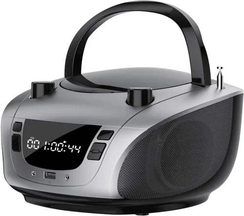 Miniatura 9 de LONPOO Reproductor de CD portátil Boombox con radio FM/USB/Bluetooth/entrada AUX y salida de jack de auriculares, altavoz de sonido estéreo