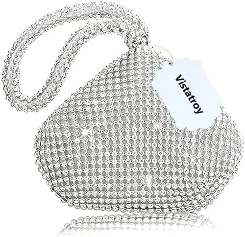Miniatura 7 de VISTATROY Bolso de noche para mujer, con diamantes de imitación brillantes, triangular, cadena de diseñador, bolso de mano para fiesta, graduación