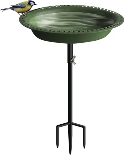 Koutemie Comedero de aves para jardín con cuenco desmontable independiente de 1-¼ galones, con estaca de metal para exterior, color verde profundo,