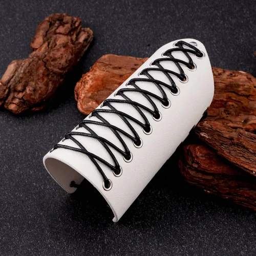 Miniatura 21 de MILAKOO 2 unids hombre negro cuero ancho guantelete pulsera de sujeción brazo armadura brazalete ajustable