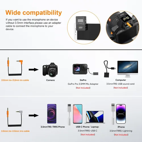 Miniatura 3 de Micrófono lavalier inalámbrico COMICA BoomX-D2 para iPhone, cámara Android, sistema de micrófono de solapa dual con 2 transmisores, rango estable