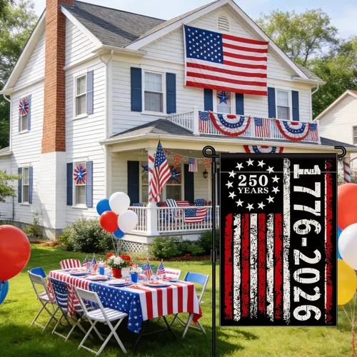 Miniatura 2 de Bandera de jardín con el 250 aniversario de Estados Unidos, bandera del 250 aniversario de Estados Unidos 1776-2026, bandera patriótica