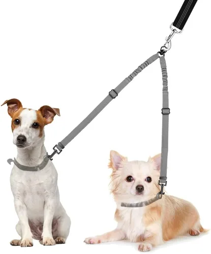 Miniatura 9 de AUTOWT Correa doble para perros, sin enredos, rotación giratoria de 360°, reflectante, con extensión de bungee, divisor para dos perros, cómoda