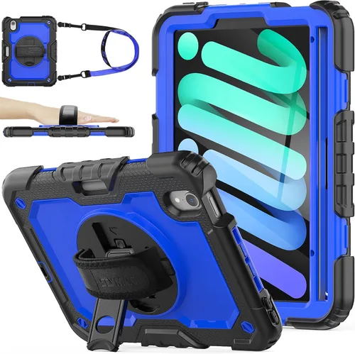 Miniatura 10 de SEYMAC stock Funda para iPad Mini 7 (A17 Pro) 2024/Mini 6 de 8.3 pulgadas con protector de pantalla portalápices [correa de mano giratoria 360]