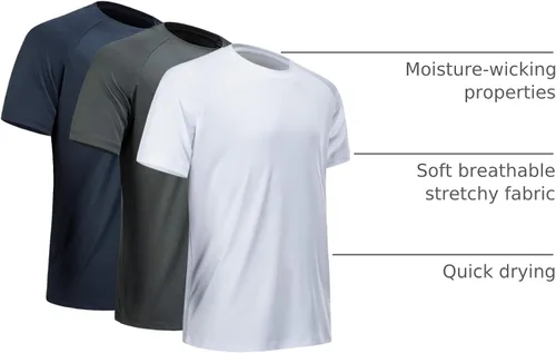 Miniatura 8 de Camisetas de entrenamiento para hombre, de manga corta, de secado rápido, atlético, gimnasio, activo, absorbe la humedad