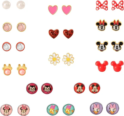 Miniatura 8 de Disney Paquete de 16 pares de aretes tipo dormilona con licencia oficial de Disney para niñas de Mickey, Minnie Mouse y Friends, Disfraz, No es una