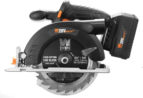 Miniatura 12 de WEN Sierra circular inalámbrica, hoja de 6.5 pulgadas con batería de iones de litio de 20 V máx. 4.0 Ah y cargador (20625)