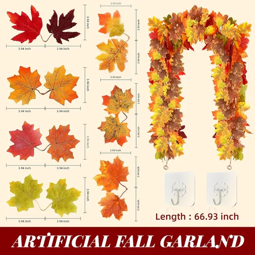 Miniatura 2 de Palonu Paquete de 2 guirnaldas artificiales de otoño, hojas de arce, guirnalda de vid colgante, hojas de otoño artificiales, guirnalda de follaje