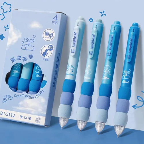 Miniatura 2 de MOZXIRZ 4 bolígrafos de gel estéticos retráctiles azules, de agarre suave, bolígrafo de tinta negra kawaii para oficina, escuela, suministros