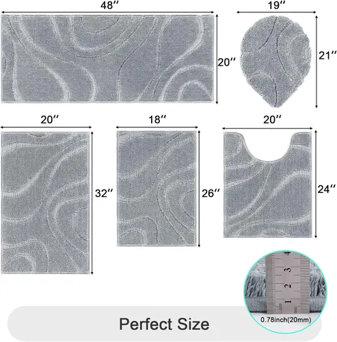 Miniatura 2 de Juego de alfombras de baño HEBE de 5 piezas, tapete de baño de microfibra suave y absorbente para el baño, juego de alfombras de baño antideslizante