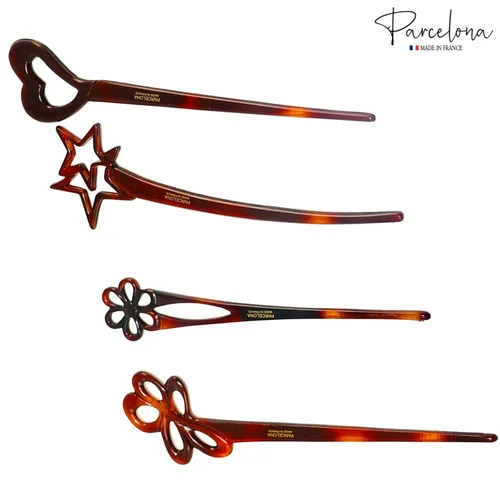 Miniatura 4 de Parcelona French Lavish - Juego de 4 palillos de celuloide para el pelo de moño grande para mujer