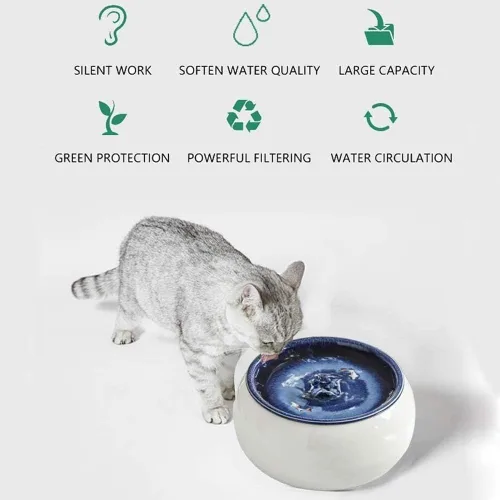 Miniatura 3 de REAGAR Fuente de agua de cerámica para gatos con 2 juegos de filtros de repuesto y dispensador automático de agua para gatos, diseño fácil