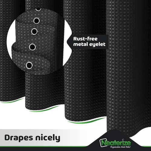 Miniatura 4 de NEATERIZE Cortina de Ducha Negra para Baño - Cortina de Ducha Waffle Estilo Hotel - Cortina de Baño de 72x72 Pulgadas - Cortinas De Baño