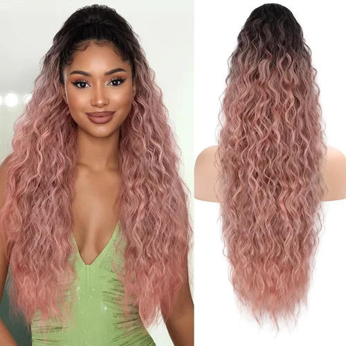 Miniatura 33 de KooKaStyle Extensión de cola de caballo con cordón de 26 pulgadas (66 cm) para mujeres, extensiones de cabello sintético rizado largo para uso