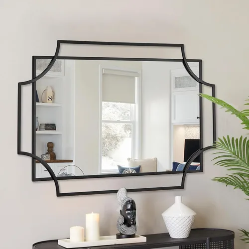 Espejo de pared negro para sala de estar, espejo de baño negro de 36 x 24 pulgadas con marco de metal, espejo decorativo antiguo para sala de estar,