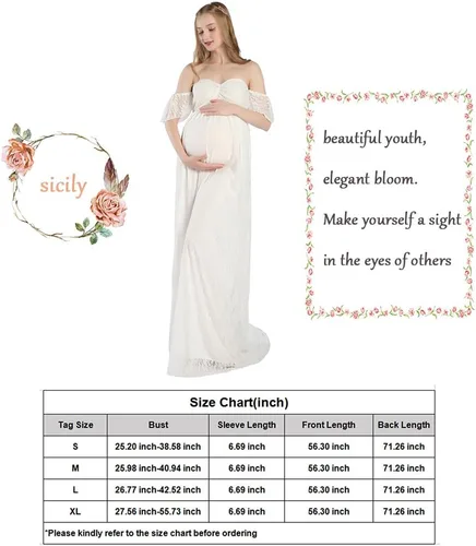 Miniatura 2 de Sicily Vestido de maternidad largo con hombros descubiertos de encaje para mujer Plus fotografía