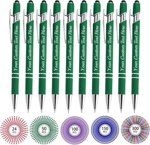 Miniatura 76 de Hasta 500 bolígrafos personalizados a granel, bolígrafo grabado personalizado con punta de lápiz capacitivo, carcasa multicolor retráctil, bolígrafo
