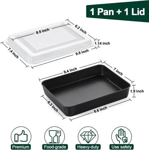 Miniatura 2 de P&P CHEF Molde para horno tostador con tapa, bandeja rectangular antiadherente para hornear y asar, núcleo de acero inoxidable y cubierta