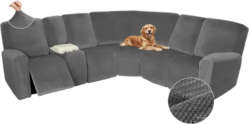 Miniatura 460 de Arfntevss Fundas de sofá seccional reclinable de terciopelo, Funda de sofá seccional de esquina para sofá reclinable, Funda elástica suave