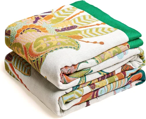 Miniatura 30 de VANJOROY - Manta bohemia de 100% algodón orgánico, transpirable, ultrasuave, decoración rústica, manta decorativa con diseño floral para todas