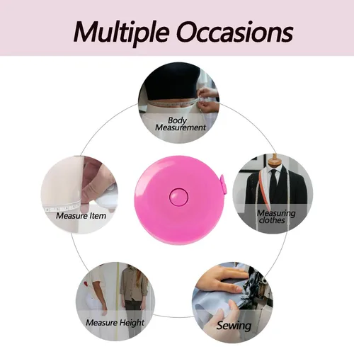 Miniatura 7 de Paquete de 3 cintas métricas retráctiles para cuerpo, 60 pulgadas, 4.9 ft, regla flexible de doble cara para manualidades médicas, tela, tela, morado