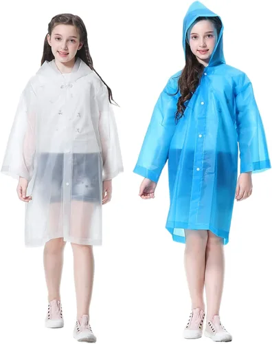 Miniatura 17 de Poncho de lluvia para niños Impermeable, Paquete de 2-5 Abrigos de lluvia reutilizables de EVA para niños y niñas de 6-14 años, Equipo de chaquetas