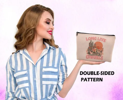 Miniatura 6 de Bolsa de cosméticos de vaquera rosa, suministros escolares occidentales para niñas adolescentes, bolsa de maquillaje para bolso, bolsa de maquillaje