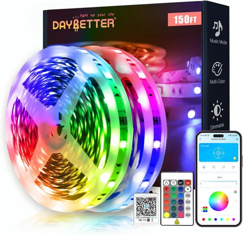 Miniatura 8 de DAYBETTER - Tira de luces LED RGB inteligentes, luces LED de 50 pies para dormitorio con control de aplicación, cambiantes, multicolor
