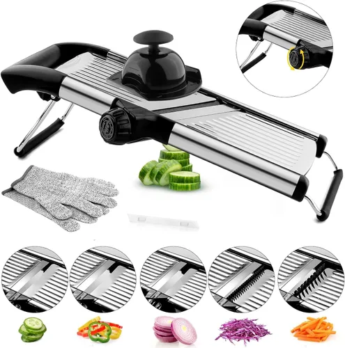 Miniatura 8 de VEKAYA - Rebanadora de mandolina para cocina, rebanadora de verduras ajustable, picadora de alimentos, cortadora de papas, mandolina, rebanadora