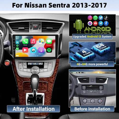Miniatura 2 de [8 Core 4G+64G] Qualcomm Radio de coche para Nissan Sentra 2013-2017 estéreo de coche con CarPlay Android Auto, Android 13 10 pulgadas pantalla