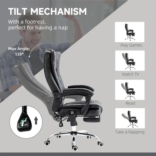 Miniatura 8 de Vinsetto Silla de oficina de masaje de vibración de 6 puntos, silla de computadora con respaldo alto con calor, altura ajustable, respaldo Negro