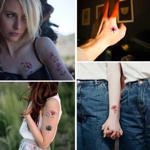 Miniatura 3 de 20 hojas de calcomanías de tatuajes temporales de flores, impermeables, para arte corporal, acuarela, floral, tatuaje temporal para mujeres y niñas