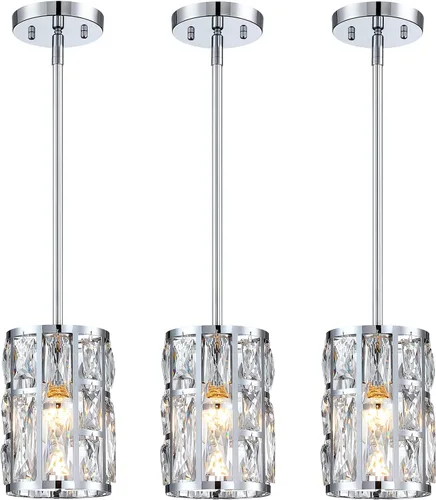 Miniatura 8 de MEXO Lámpara Colgante de Cristal Moderna Accesorio de Iluminación Paquete de 2 con Acabado Dorado Iluminación Colgante Candelabro de Cristal