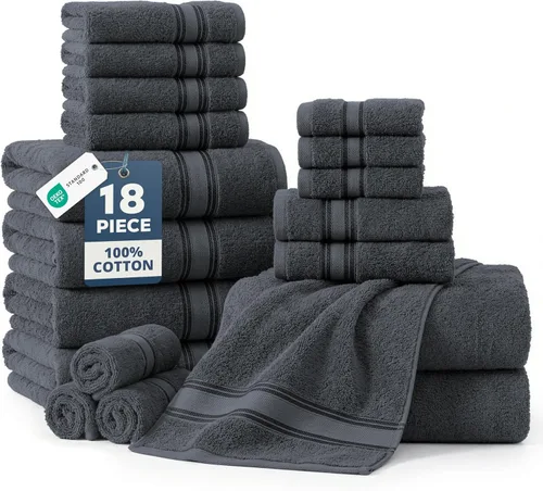 Miniatura 53 de Lane Linen Juego de 4 toallas de baño de 100 % algodón (35 x 66 pulgadas), juego de toallas de baño extragrandes de algodón sin torsión, secado Gris