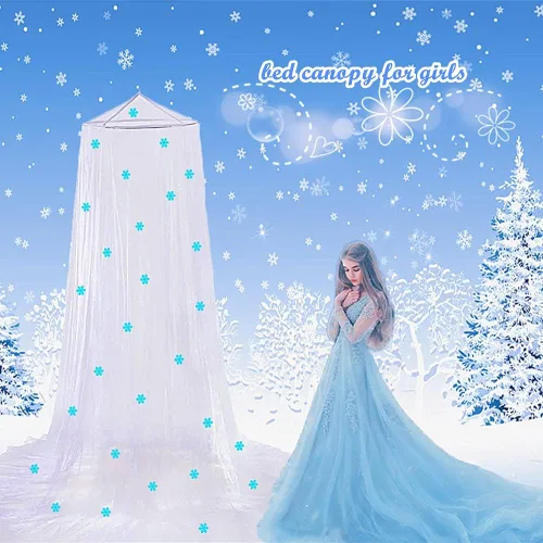 Miniatura 2 de Toldo de cama de princesa que brilla en la oscuridad, toldo de cama de copos de nieve de Navidad para decoración de habitación de niñas, tela