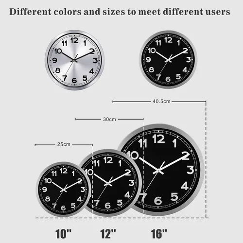 Miniatura 7 de Plumeet Reloj de pared pequeño, 10 pulgadas, funciona con pilas, con marco de aluminio plateado, reloj de pared de metal silencioso que no hace