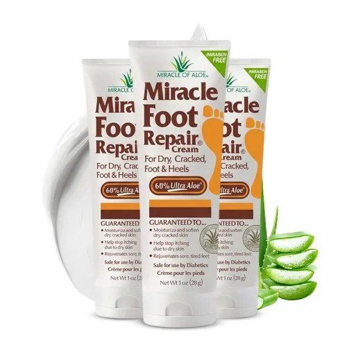 Miniatura 11 de Miracle Foot Repair Cream, (1 onza/3 unidades) repara talones y pies secos agrietados, 60% ultraaloe puro hidrata, suaviza y repara
